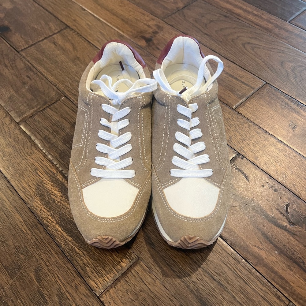 Birdies Tan and White Sneakers with Red Accents